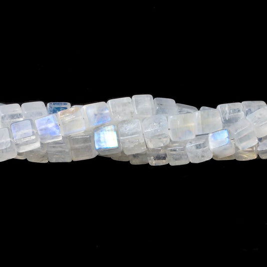 4-5mm Rainbow Moonstone Plain Cube Beads 14.5 inches 74 beads
