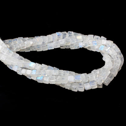 4-5mm Rainbow Moonstone Plain Cube Beads 14.5 inches 74 beads