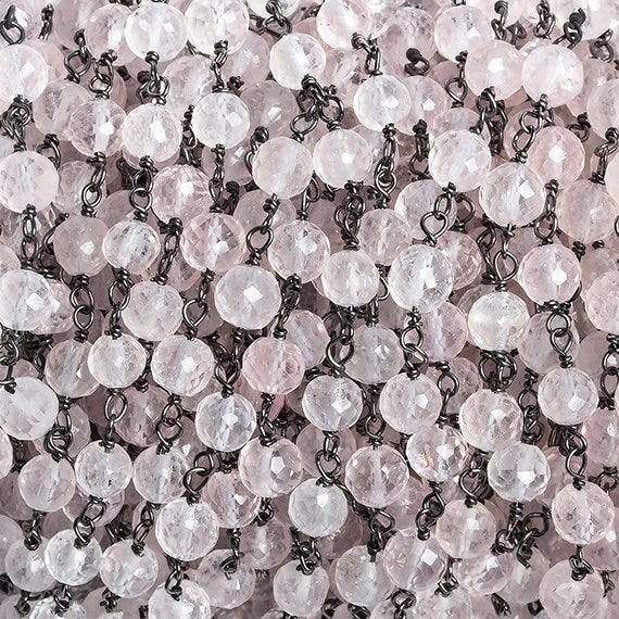 4-5mm Rose Quartz faceted round Black Gold .925 Chain by the foot 34 beads