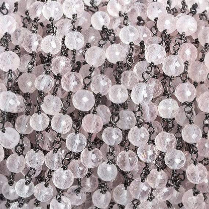4-5mm Rose Quartz faceted round Black Gold .925 Chain by the foot 34 beads