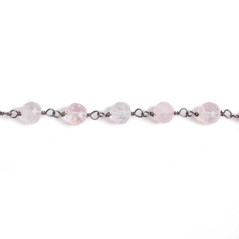 4-5mm Rose Quartz faceted round Black Gold .925 Chain by the foot 34 beads