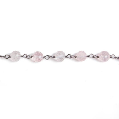 4-5mm Rose Quartz faceted round Black Gold .925 Chain by the foot 34 beads