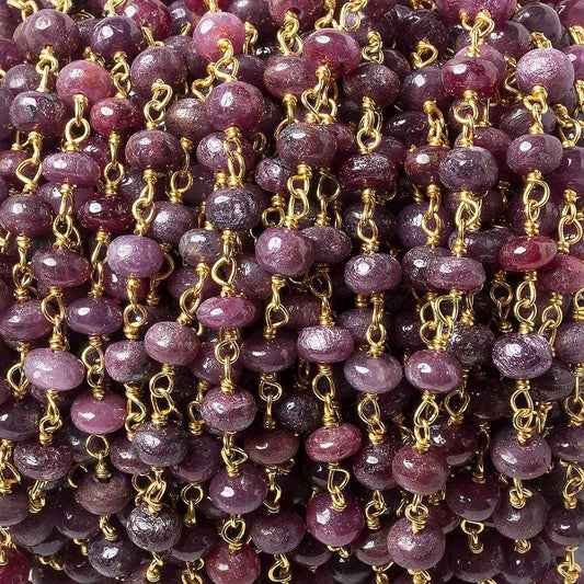4-5mm Ruby plain rondelle Vermeil Chain by the foot