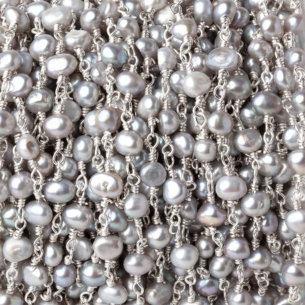 4-5mm Silver Petite Baroque Pearls on .925 Silver Chain