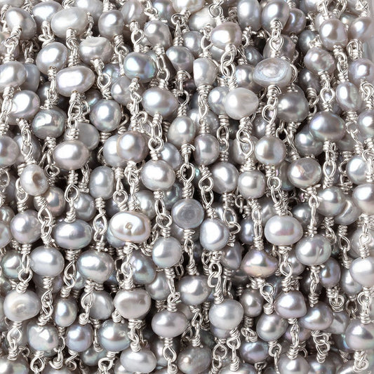 4-5mm Silver Petite Baroque Pearls on .925 Silver Chain