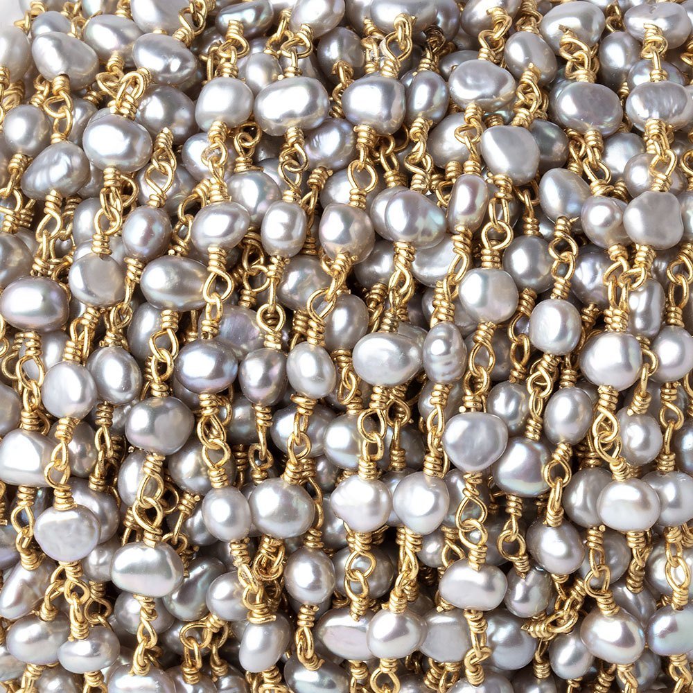 4-5mm Silver Petite Baroque Pearls on Vermeil Chain