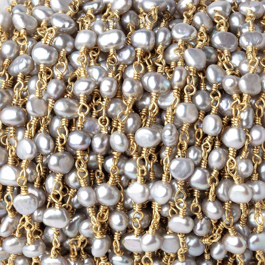 4-5mm Silver Petite Baroque Pearls on Vermeil Chain