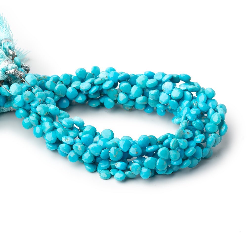 4-5mm Sleeping Beauty Turquoise Faceted Hearts 8 inch 60 Beads AA