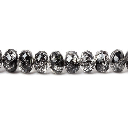 4-6.5mm Black Tourmalinated Quartz faceted rondelles 18.5 inch 126 beads