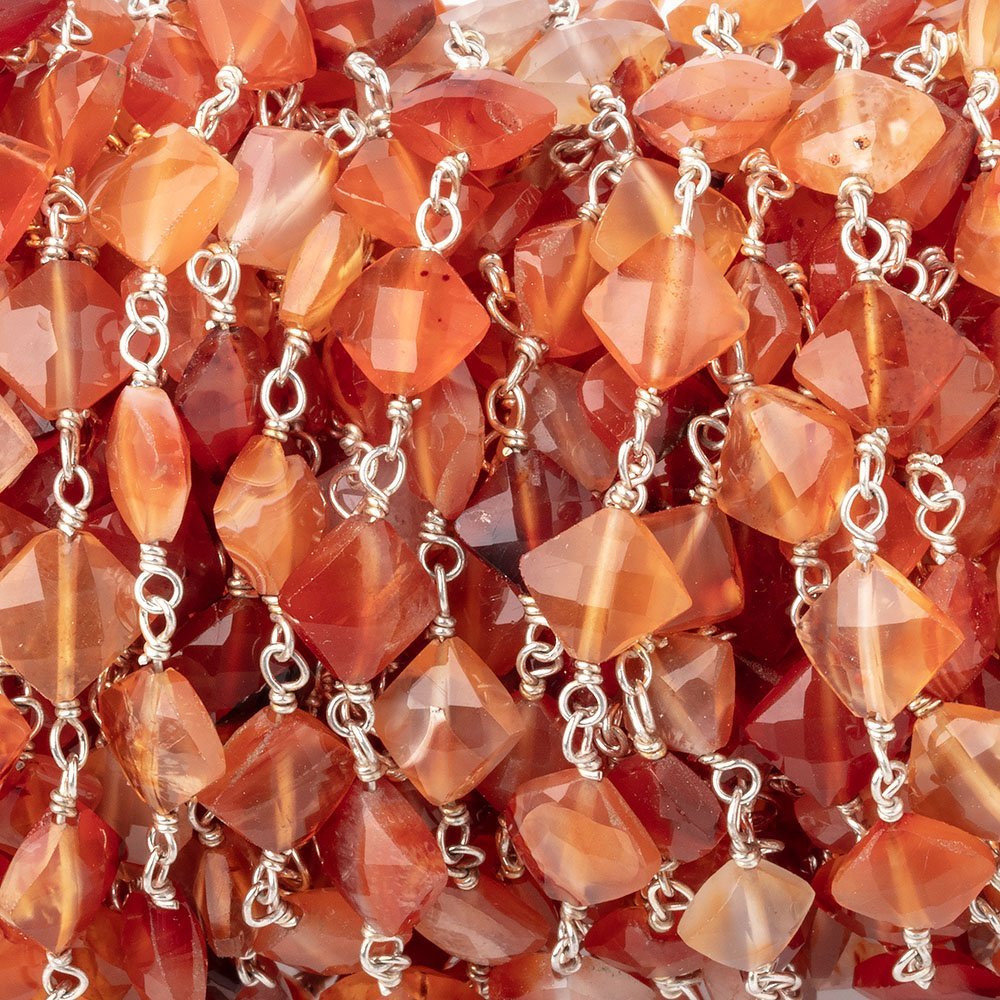 4-6mm Carnelian Faceted Square Beads on .925 Silver Chain