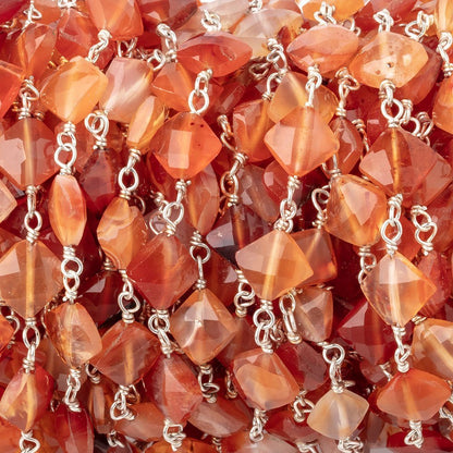 4-6mm Carnelian Faceted Square Beads on .925 Silver Chain