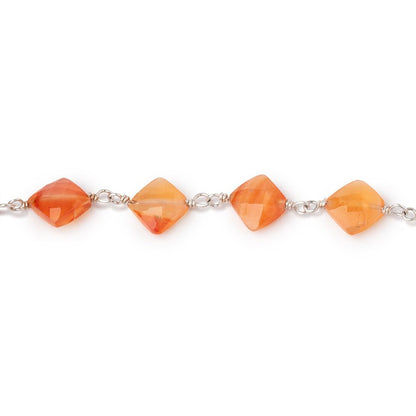 4-6mm Carnelian Faceted Square Beads on .925 Silver Chain