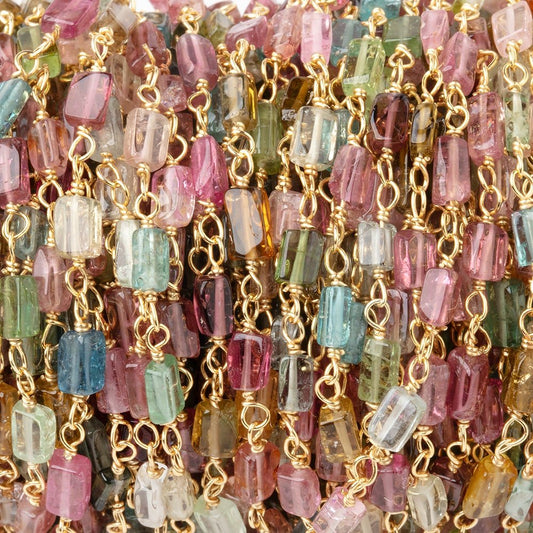4-6mm Multi Color Tourmaline Plain Rectangles on Vermeil Chain