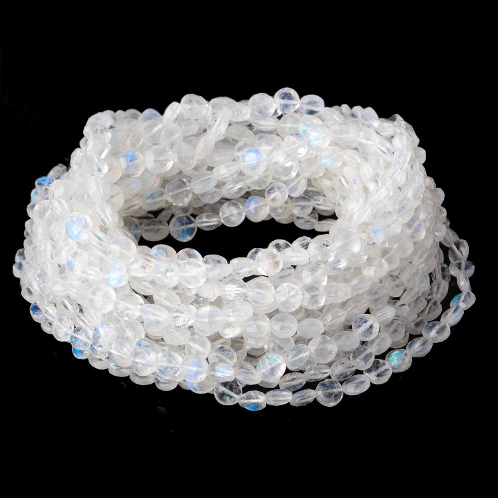 4-6mm Rainbow Moonstone Faceted Coin Beads 15 inch 82 pieces AA