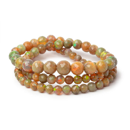 4-7.5mm Dark Golden Ethiopian Opal Faceted Rounds 18 inch 91 Beads AA