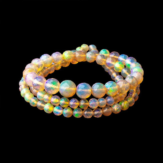 4-7.5mm Ethiopian Opal Faceted Round Beads 17 inch 96 pieces AAA