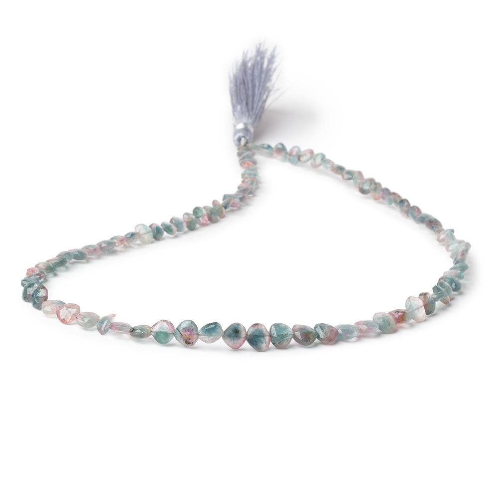 4-7mm Bi-Color Indicolite Tourmaline Faceted Heart 15.5 inch 75 Beads