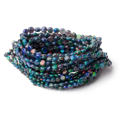 4-7mm Black Ethiopian Opal Plain Coin Beads 15.5 inch 81 pieces AA