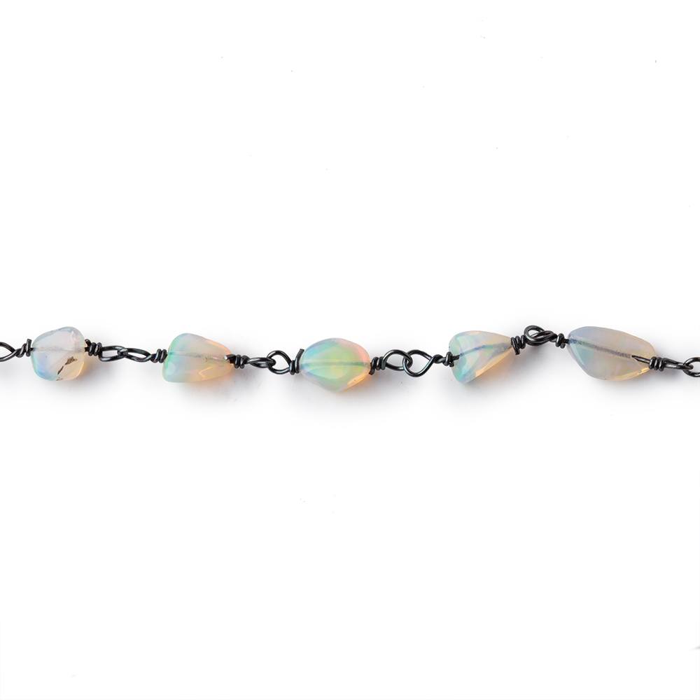 4-7mm Ethiopian Jelly Opal Plain Nuggets on Black Gold .925 Chain