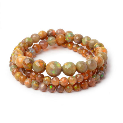 4-8mm Dark Golden Ethiopian Opal Faceted Rounds 18 inch 91 Beads AA