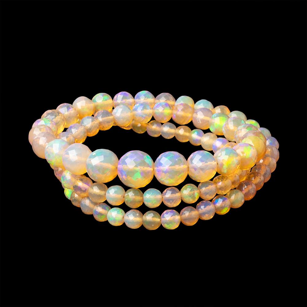 4-8mm Golden Ethiopian Opal Faceted Rounds 18 inch 94 Beads AAA