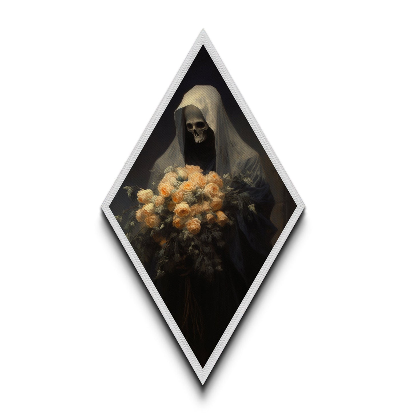 Grim Reaper, Flower Deliveryman, Gothic Halloween Decor, Canvas Textured Print, Scary Horror Art, Goth Decor, Oil Painting, Dark Academia