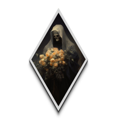 Grim Reaper, Flower Deliveryman, Gothic Halloween Decor, Canvas Textured Print, Scary Horror Art, Goth Decor, Oil Painting, Dark Academia