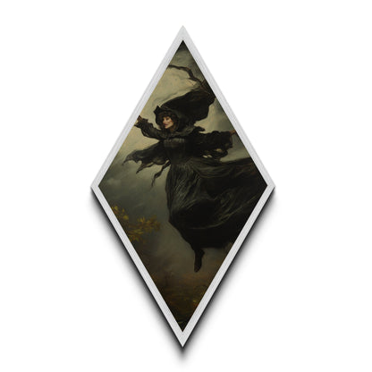 Die fliegende Hexe, gerahmter Leinwanddruck, unheimliche gotische viktorianische Wandkunst, Gemälde einer Hexe aus Dark Academia