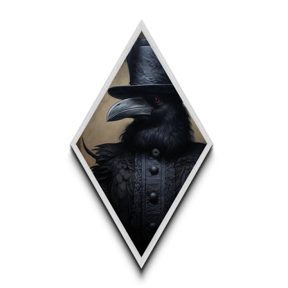 Baroque Raven in Charcoal Black Brocade Diamond Shaped Art Canvas Embossed Print Halloween Gothic Decor Dark Academia Style