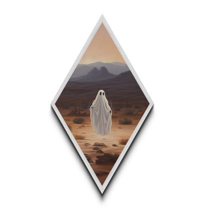 Lonely Ghost in Sunset Desert Diamond Shaped Art Canvas Art Print Halloween Spirit Gothic Surreal Dark Western Spooky Decor