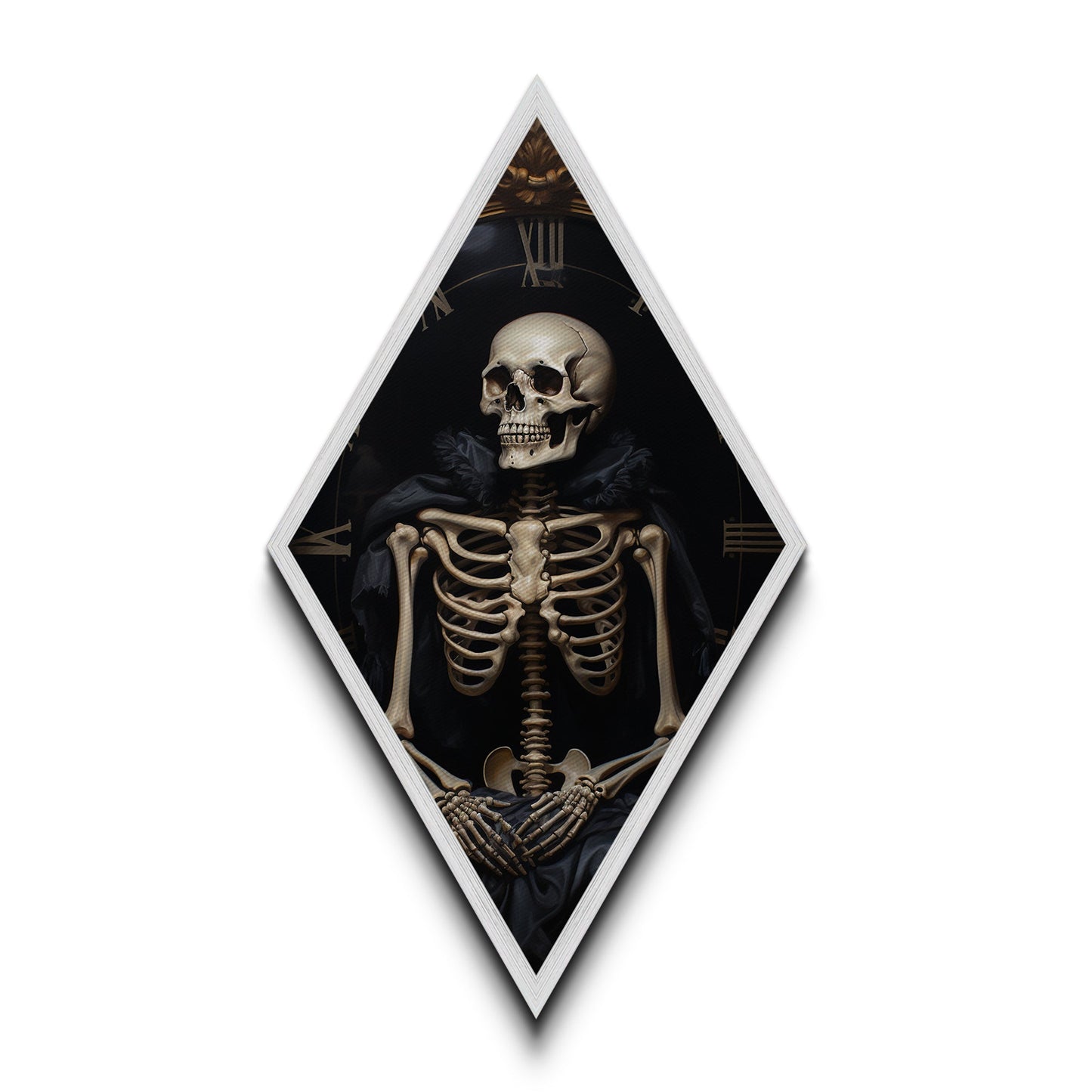 Diamond Shaped Art Skeleton Gothic Wall Decor, Dark Academia Memento Mori Canvas Embossed Print, Victorian Halloween Artwork