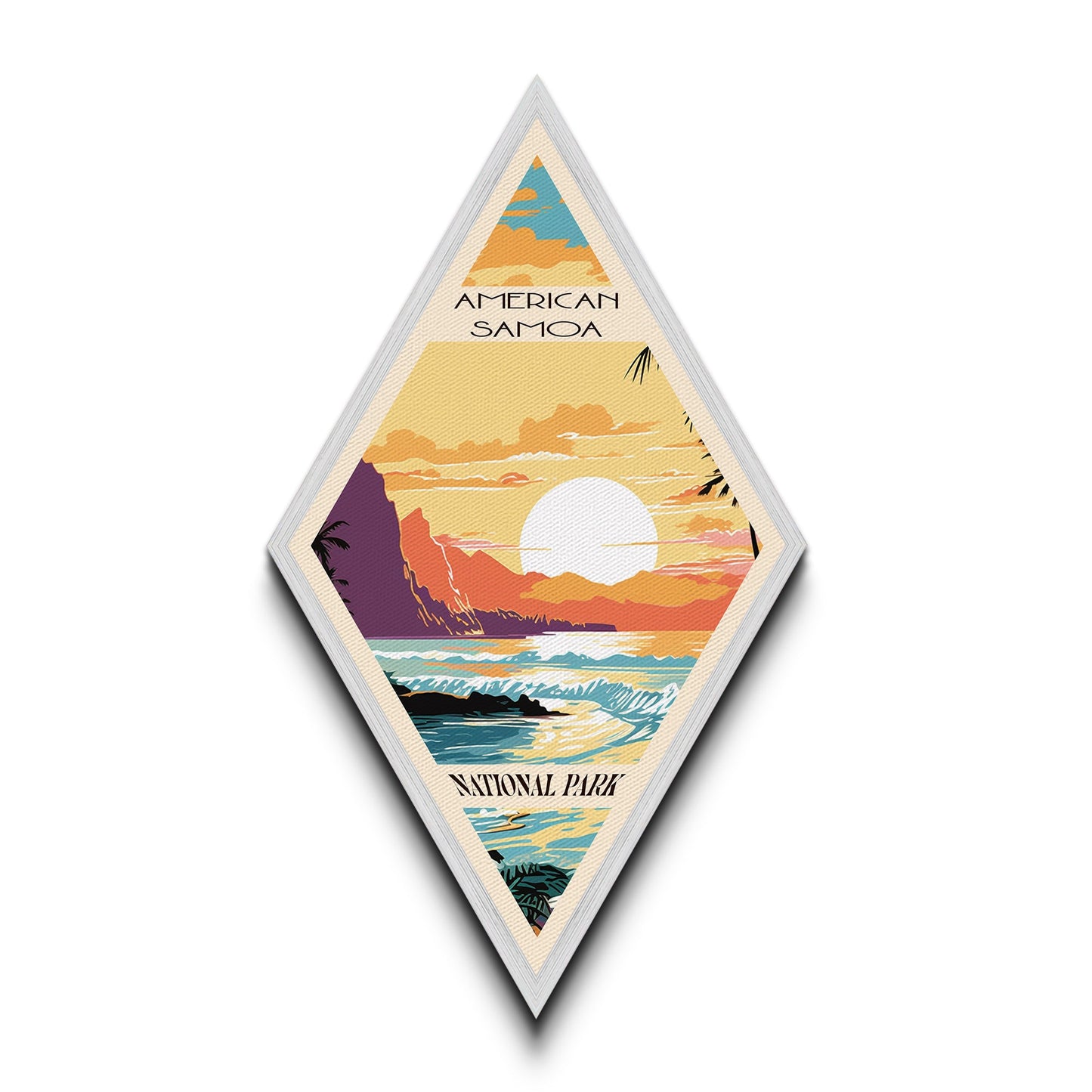 American Samoa National Park Diamond Shaped Adventure Poster Canvas Artwork Print, Canvas Wall Art, Travel Gift, American Samoa Travel Art