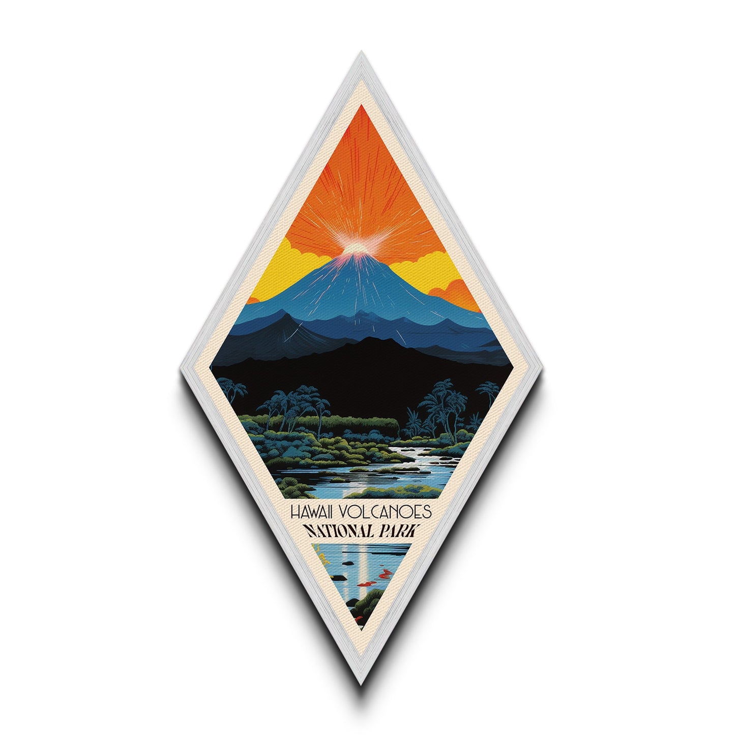 Retro Hawai'i Volcanoes National Park Travel Poster Canvas Texture Print, Travel Decor Art, Midcentury Modern Decor Hawaii Travel Art