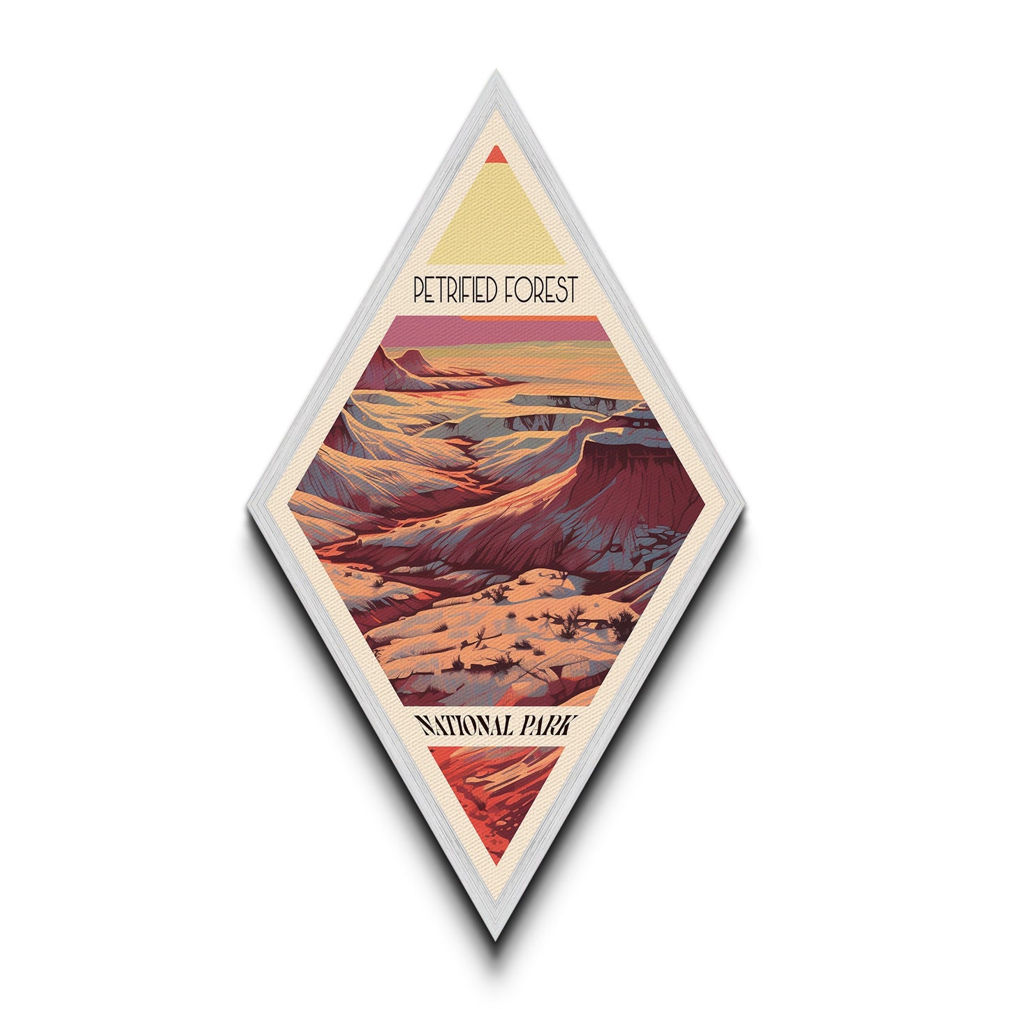 Petrified Forest Nationalpark – Diamantförmiges Reiseposter auf Leinwand, Kunstdruck, Wandbild, Reisegeschenk, Arizona-Reisemotiv