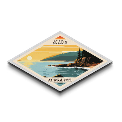 Acadia National Park Diamond Shaped Travel Poster Art Canvas Art Print, Canvas Wall Art, Travel Gift, Maine Travel Art