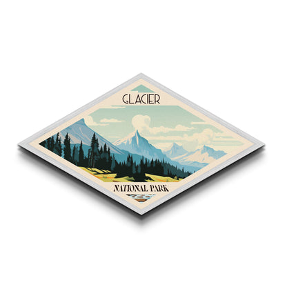 Retro-Reiseposter „Glacier Nationalpark“ auf Leinwand, Kunst mit Struktur, Reisedeko, Midcentury-Modern-Deko, Montana-Reisekunst