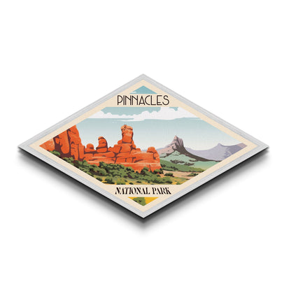 Pinnacles Nationalpark – Diamantförmiges Reiseposter, Leinwanddruck, Wandbild, Reisegeschenk, Kalifornien-Reisemotiv