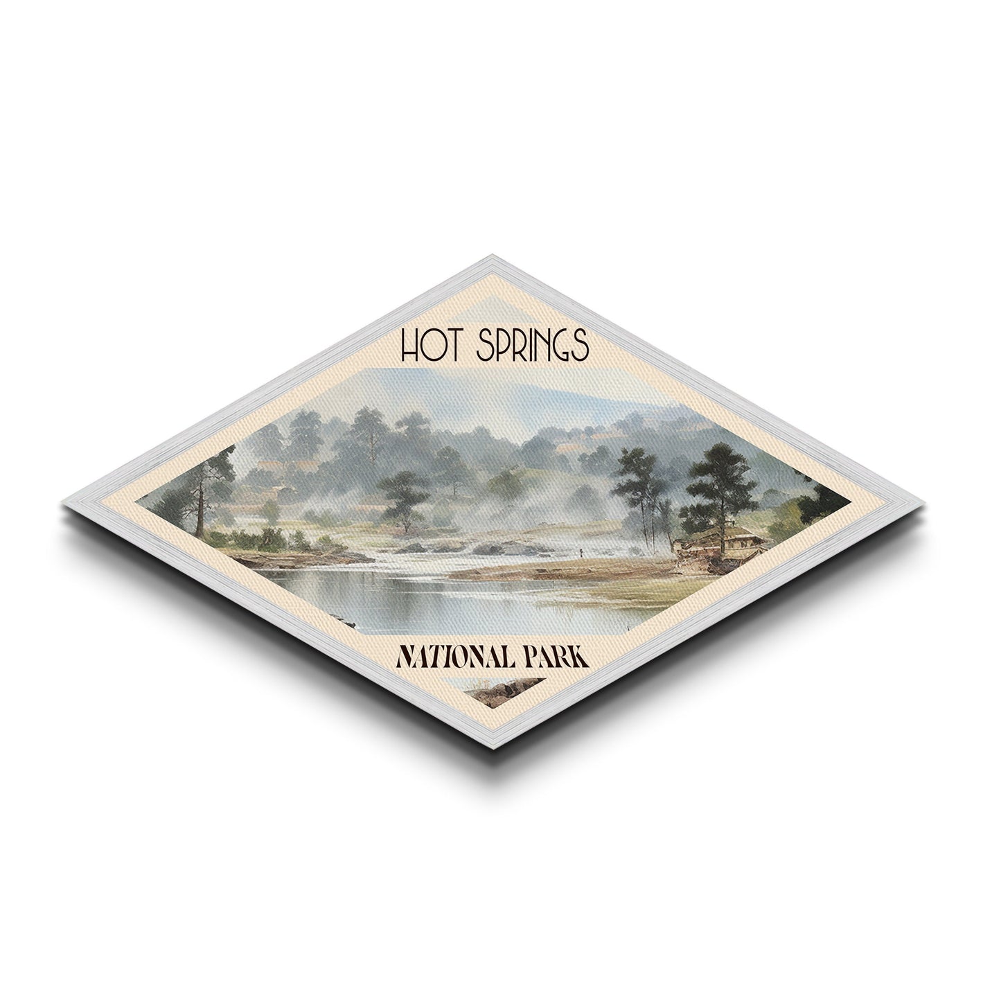 Hot Spring National Park Diamond Shaped Travel Poster Canvas Art Print, Canvas Wall Art, Travel Gift, Arkansas Landscape