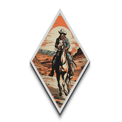 Canyon Trail Cowboy Ride Diamond Shaped Canvas Textured Print — Southwestern Western Wall Art Desert Horse Scene Rustic Ranch Decor