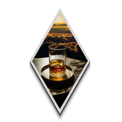 Sunset Sky Whiskey – Diamond Shaped Canvas Textured Print Luxury Cocktail Art, Golden Hour Bar Decor, Romantic Spirits Lounge Artwork