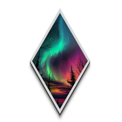 Aurora Nightfall Glow Diamond Shaped Northern Lights Forest Canvas Textured Print Nature Sky Landscape Wall Art Bedroom Peaceful Decor