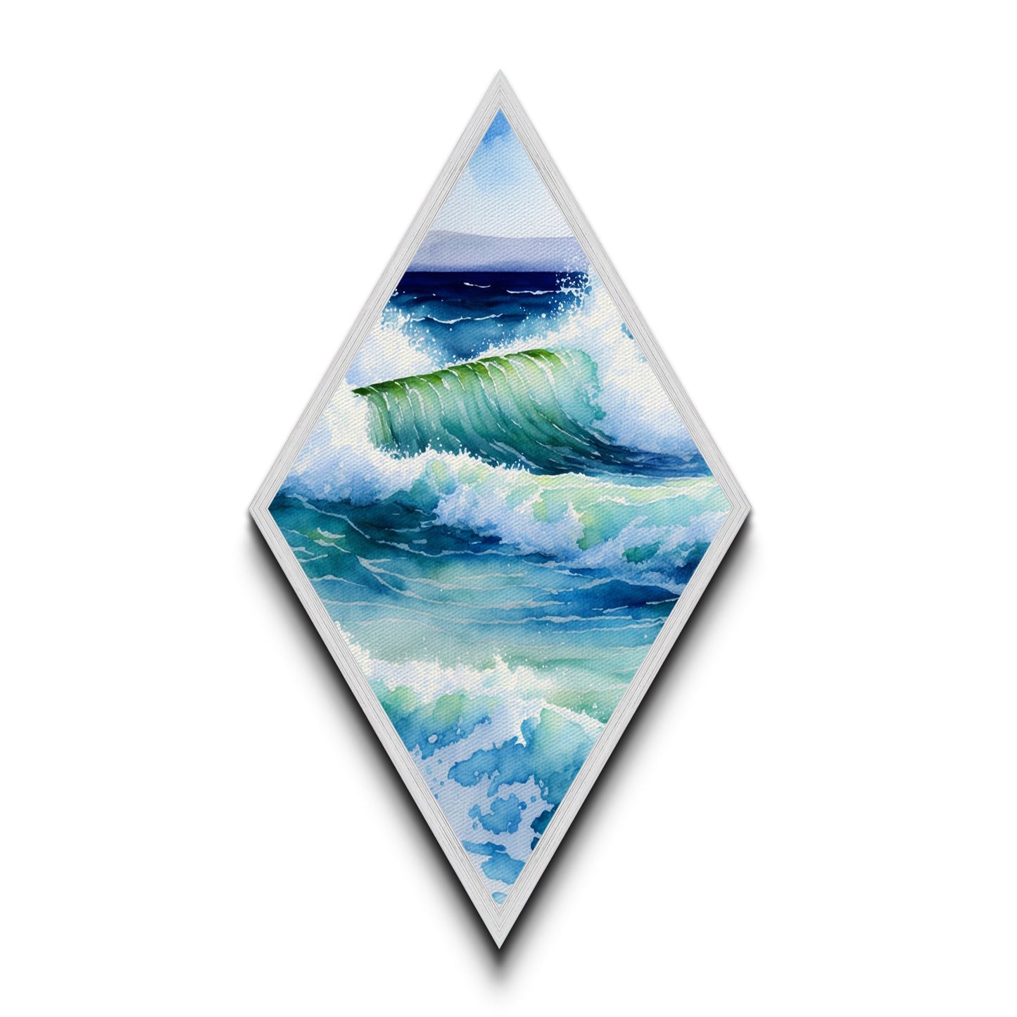 Ocean Wave Surge Diamond Shaped Canvas Textured Print, Coastal Watercolor Seascape Wall Art, Blue Wave Nature Art Gift