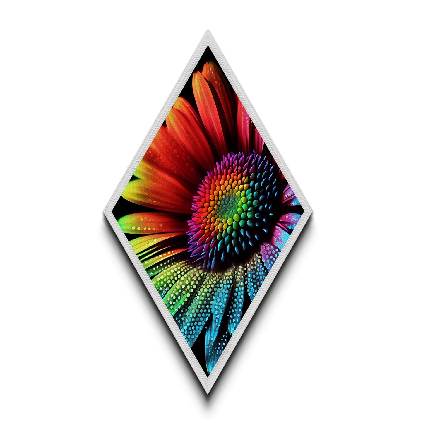 Rainbow Sunflower Painting Print, Diamond Shaped Wall Art, Canvas Embossed Art Print