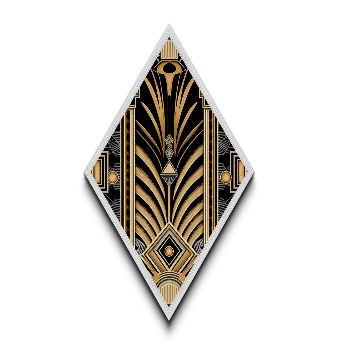 Gold and Black Diamond Shaped Art Deco Wall Art Panel Print, Diamond Shaped Art, Office Decor, MCM Art