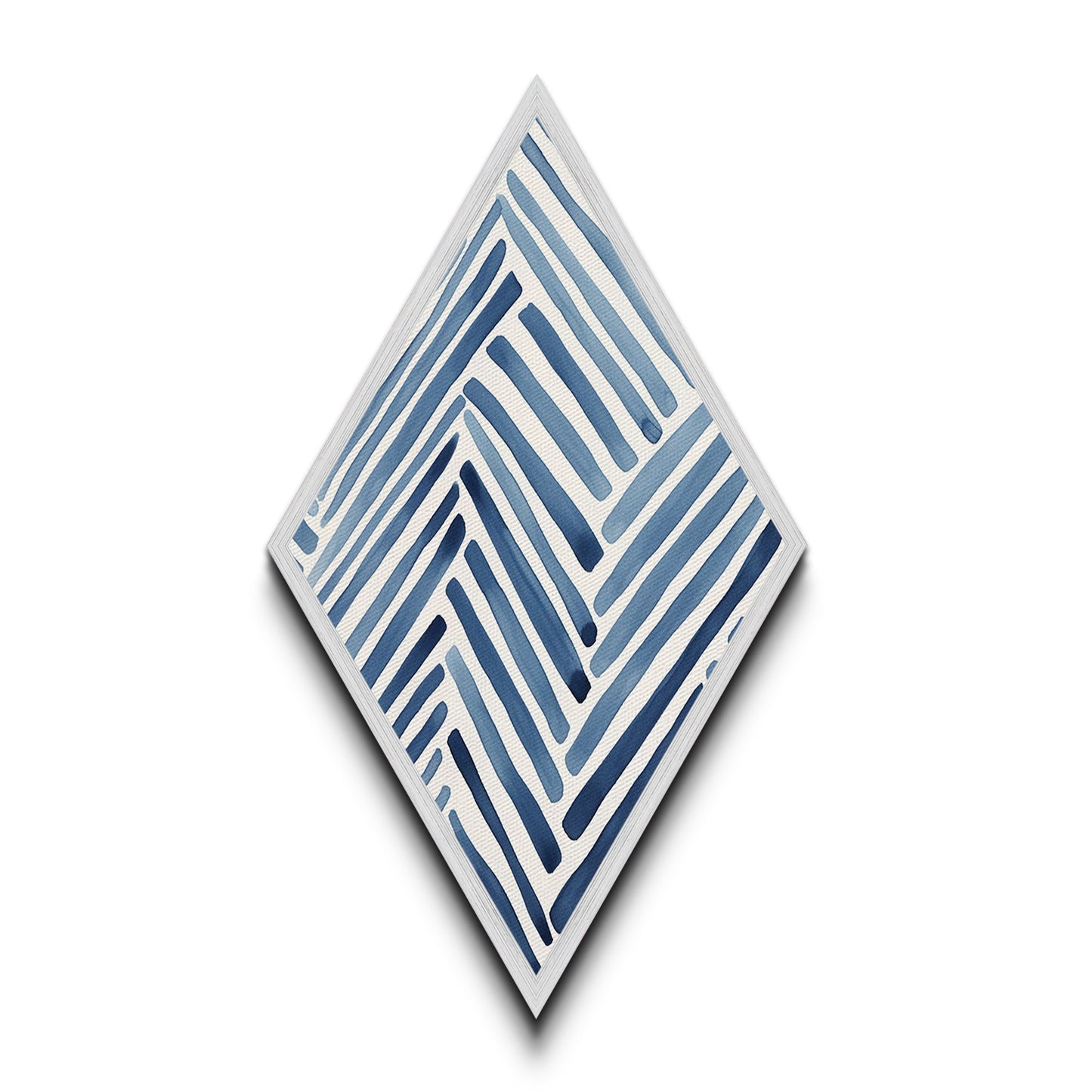 Coastal Stripe Pattern Diamond Shaped Navy Indigo Lines Canvas Embossed Print Modern Abstract Wall Art Nautical Geometric Decor