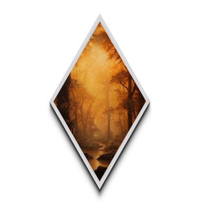 Fall In The Forest, Canvas Textured Print, Diamond Shaped Landscape Painting, Retro Home Decor, Nature Painting