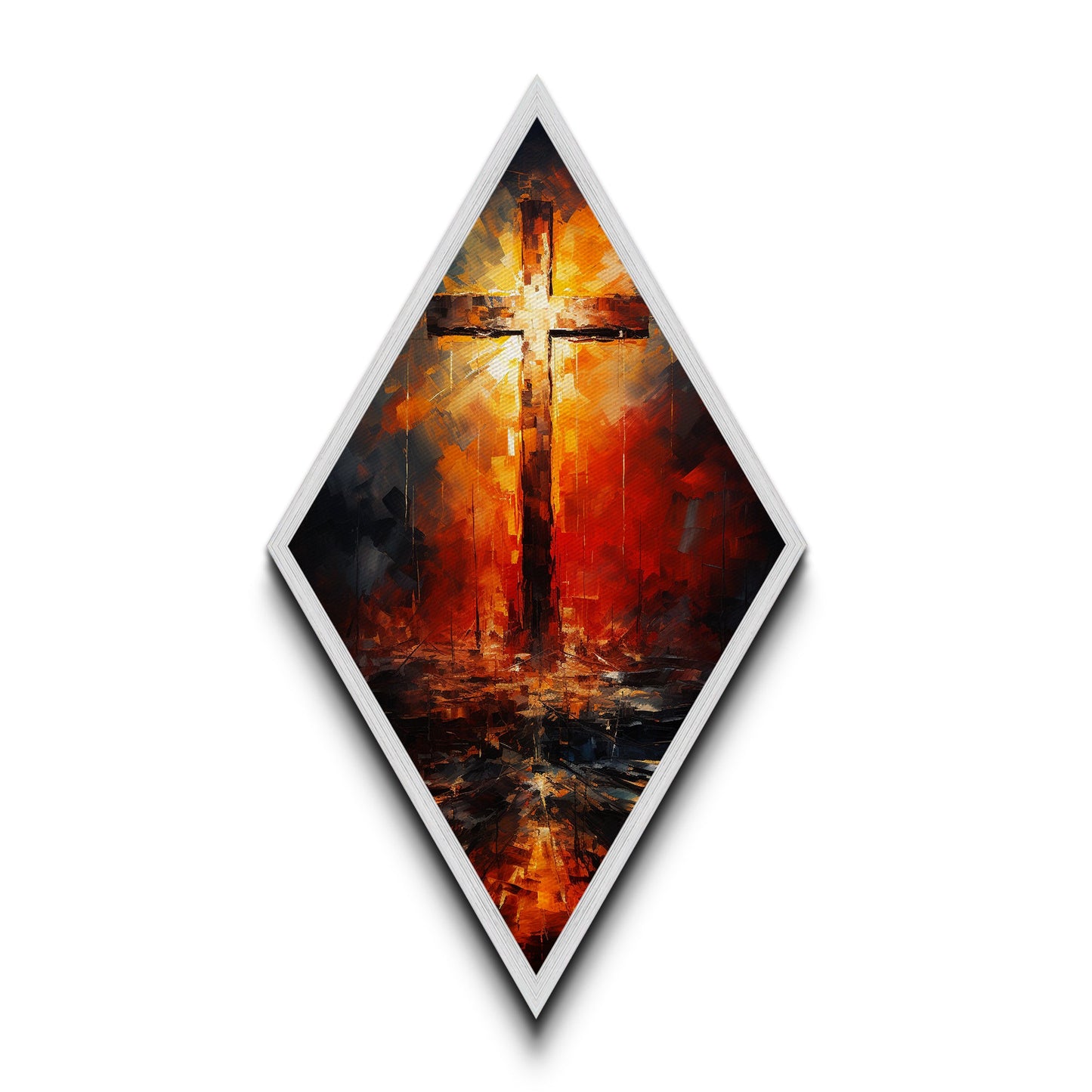 Watercolor Painting Print Of a Cross, Funky Christian Decor, Canvas Art, Canvas Textured Print Wall Art, Diamond Shaped Wall Art