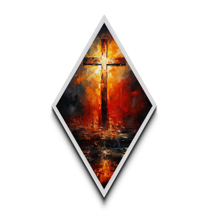 Watercolor Painting Print Of a Cross, Funky Christian Decor, Canvas Art, Canvas Textured Print Wall Art, Diamond Shaped Wall Art