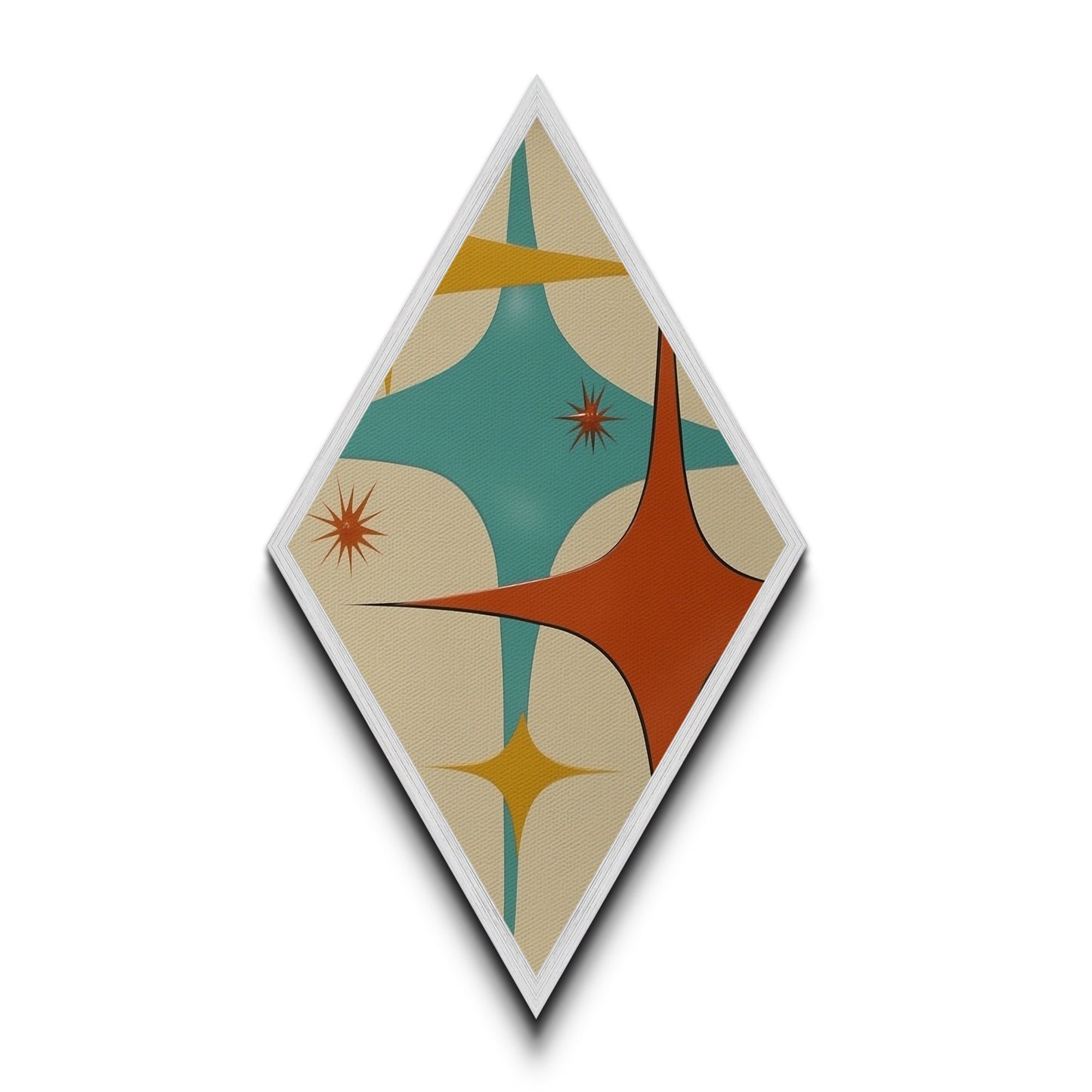 Retro Rocket Spikes – Diamond Shaped Canvas Art Print, midcentury atomic design, minimalist geometric decor, starburst pattern artwork