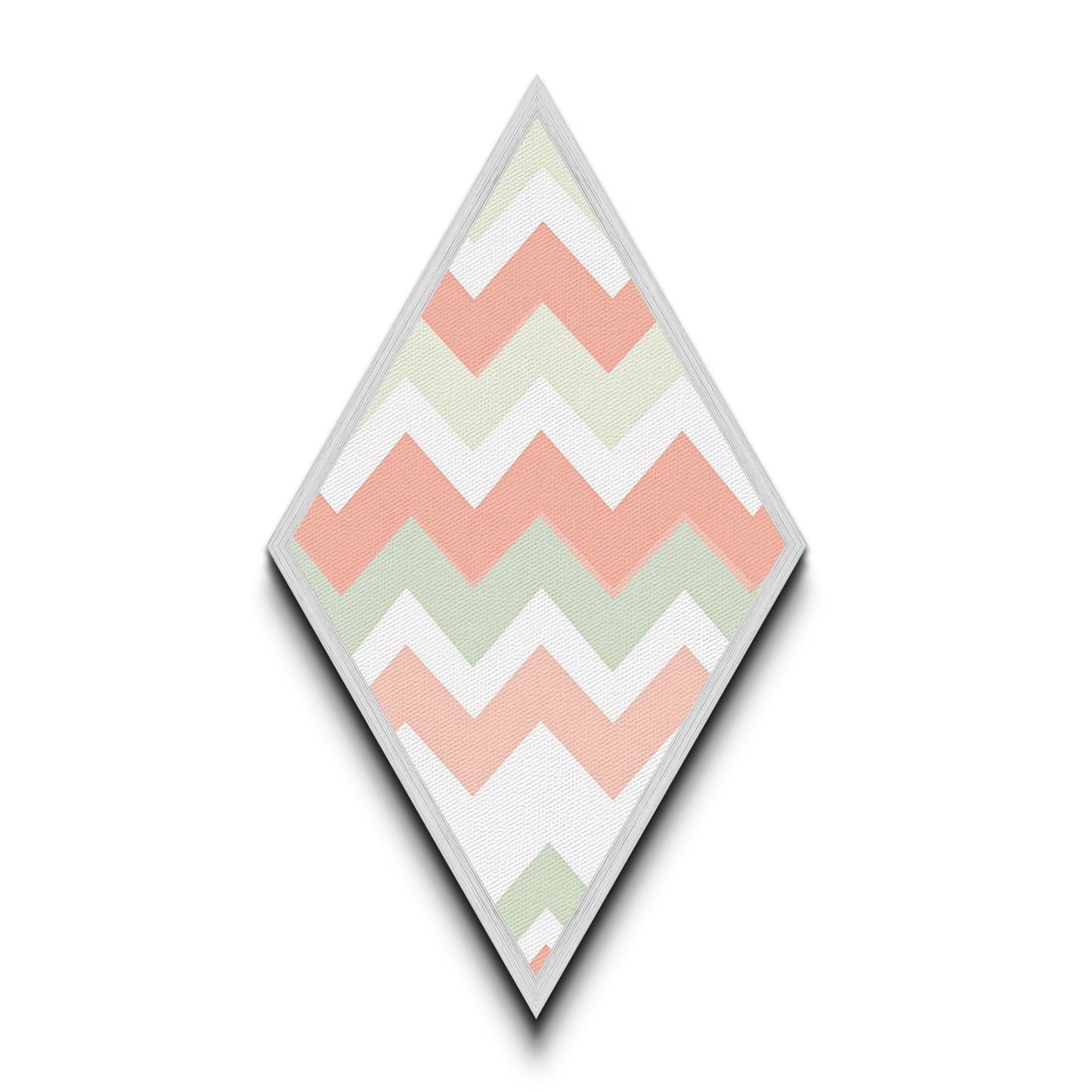 Pastel Chevron Simplicity Diamond Shaped Canvas Art Print with soft zigzag pattern modern minimal nursery decor blush green wall geometric vibe
